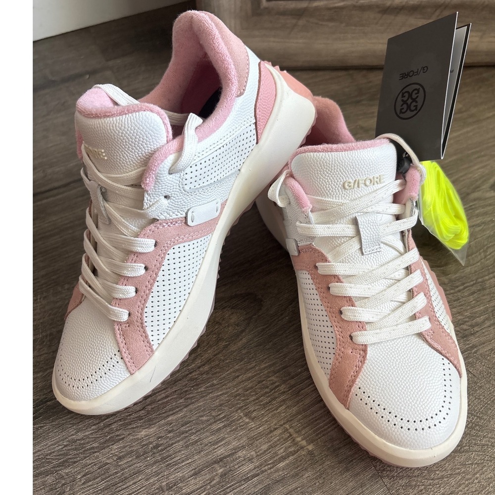 G/FORE Womens MG4+ Golf Shoes Snow Amber Pink Leather Sneakers GLL000001 Size 6